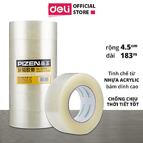 Băng dính băng keo trong đóng hàng Deli - Loại 45mm x 183m - 6 cuộn - 30904