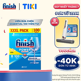 Viên Rửa Chén Bát Hương Chanh Finish Powerball Power Essential Lemon Sparkle - Túi 100 viên siêu tiết kiệm