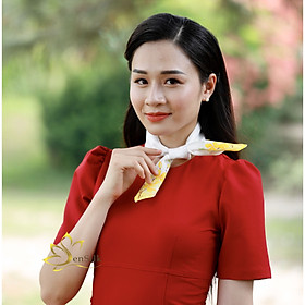 Khăn Lụa Thắt Nơ Cổ Vẽ Tay Mai Vàng SenSilk 55x55cm, Lụa Tơ Tằm Bảo Lộc Thời Trang - Phụ Kiện Lụa Cao Cấp - Khăn Vàng Nude