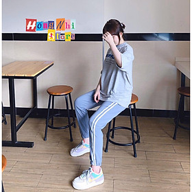 Quần Jogger Line Unisex Lưng Thun 2 Sọc Bo Lai Dáng Rộng Màu Xám - MM