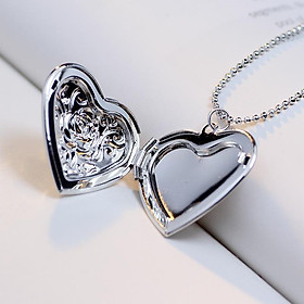 Rose Carving Heart Photo Picture Locket Memorial Necklace Mom Gift