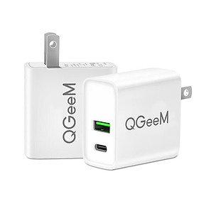 Củ sạc QGeeM 18W 2 cổng USB + Type-C hỗ trợ PD QC 3.0 cho iPad Pro, iPhone 8 Plus/11/11 Pro/XS/XS Max/XR/X, Samsung Galaxy S10/S9, Note, máy tính bảng-Hàng Chính Hãng
