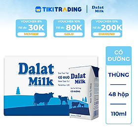 Thùng 48 hộp sữa tươi tiệt trùng Dalatmilk có đường 110ml