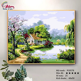 Mua Tranh sơn dầu số hóa tự tô màu phong cảnh làng quê - Mã PC0578 Bình yên