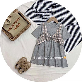 Đầm babydoll phong cách Hàn Quốc cho bé gái size 13-23kg chất cotton mềm mịn mát