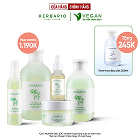 Bộ 5 Chăm Sóc Da Rau má và Diếp cá Herbario: Nước tẩy trang 300ml + Sữa rửa măt 200ml + Xịt khoáng 100ml +Mặt nạ 30ml+Tinh chất 30ml