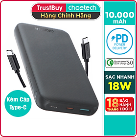 Mua Pin Sạc Dự Phòng 10000mAh In/Out Type C PD 18W  QC 3.0 18W CHOETECH B627 Kèm Cáp Type C to C 30W - Hàng Chính Hãng