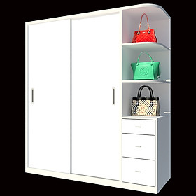 Tủ quần áo gỗ MDF Tundo cửa lùa cánh trắng 180 x 55 x 200cm