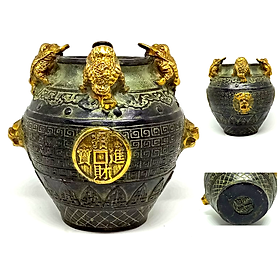 Mua Hũ Đựng Tiền Vàng hay còn gọi là Hũ Tài Lộc (cỡ nhỏ ) - Chất liệu Đồng Thau lên men xanh giả cổ - Phong thuỷ tài lộc giàu sang phú quý