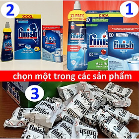 Combo muối rửa bát Finish 1,5kgviên rửa bát Finish 120 viênNước làm bóng bát chén finish 800ml - Combo 110VMuối 1.5kgbóng 800ml