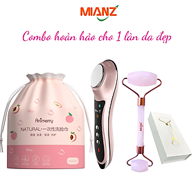 Bộ dụng cụ chăm sóc massage mặt nóng lạnh đẩy tinh chất MIANZ - Combo khăn giấy tẩy trang thanh lăn matxa MIANZ GROUP