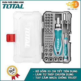 Mua Bộ tua vít 2 thanh vặn tay 55 chi tiết đa năng TOTAL TACSD30556 - Có hộp đựng  chất liệu thép chuyên dụng CR-V  tay cầm nhựa nhám chắc chắn