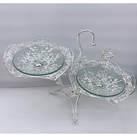 Mua KHAY ĐỰNG BÁNH KẸO HOA QUẢ THỦY TINH 2 TẦNG KHUNG KIM LOẠI DÁNG NGANG - VD29