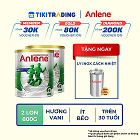 Combo 2 Sữa Bột Anlene Hương Vanilla (Hộp Thiếc 800g) tặng ly inox