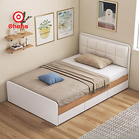 [Miễn phí lắp đặt & vận chuyển] Giường ngủ gỗ cao cấp 2 hộc kéo bọc nệm đầu giường hiện đại Ohaha  - GN003