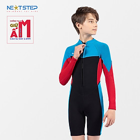 Đồ bơi giữ nhiệt bé trai tay dài chống tia UV chống nước, chất liệu cao su Neoprene dày 2.5mm giữ ấm hiệu quả, size từ 10kg đến 30kg, kiểu dáng liền thân phù hợp cho các bé từ 2 tuổi đến 8 tuổi