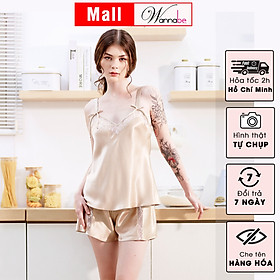 Đồ bộ mặc nhà phi lụa cao cấp WANNABE BSS54 bộ sọt 2 dây bản 2 cm thắt nơ điệu đà nữ tính nhẹ nhàng xinh xắn