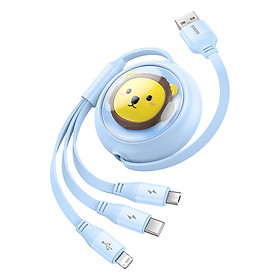 Cáp Sạc 3 Đầu Baseus Leo Retractable Charging Cable 3-in-1 USB to M+L+C 3.5A (1.1m) (Hàng chính hãng)