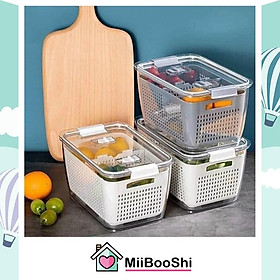 Hộp đựng bảo quản thực phẩm tủ lạnh 2 lớp có lỗ thông khí thoát nước giúp thực phẩm giữ được độ tươi lâu MiibooShi AD252