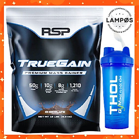 Combo Sữa Tăng Cân & Tăng Cơ Nạc RSP True Gain, Cung Cấp 50g Protein Chất Lượng Cao, 10g BCAA, 8g Glutamine & Glutamic Acid, 1210 Calo, 5.3 Kg Vị Chocolate & Bình lắc THOL 600ml (Màu Ngẫu nhiên)