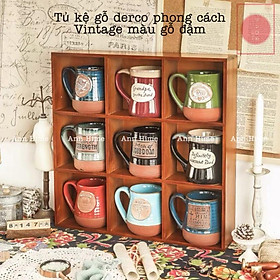 Kệ Treo Tường Gỗ Vuông 9 Ngăn Decor Phong Cách Retro 