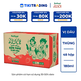 Thùng 48 hộp Thức Uống Sữa Tươi Trái Cây Tươi Nuvi Vị Dâu 180ml - Tăng Cường Chiều Cao, Phát Triển Trí Não