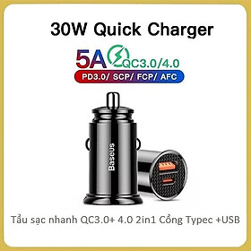 Mua Tẩu sạc trên ô tô Baseus 2 cổng (USB +Type) sạc nhanh Q.C 4.0 30W c- Hàng Chính Hãng