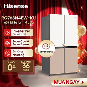 Tủ lạnh Hisense Inverter 4 cửa RQ768N4EW-KU 609L tiết kiệm điện, bảo hành 3 năm - HÀNG CHÍNH HÃNG