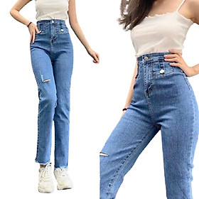 Quần jean dài nữ cao cấp xinh xắn màu xanh