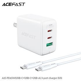 Mua Adapter Sạc Acefast PD 3.0 65W 3 Cổng USB Type-C USB Type-C USB A Chuôi Dẹt US A15 - Hàng Chính Hãng