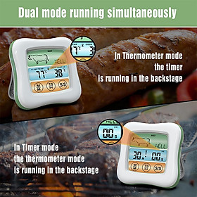 Digital Meat Thermometer Instant Read Timer Function Stainless Steel Probe