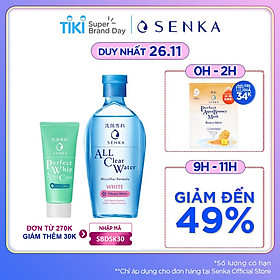 Combo Nước tẩy trang dưỡng trắng Senka All Clear Water Micellar Formula White 230ml + Sữa rửa mặt dành cho da mụn Senka Perfect Whip Acne Care 50g