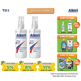 Combo 2 Xịt diệt khuẩn tay Aiken 60ml