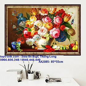Mua Tranh thêu chữ thập bình hoa khoe sắc AA2085 thêu kín chưa thêu