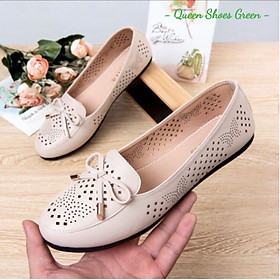 Giày lười nữ - giày búp bê. giày bệt nữ da mềm cắt lỗ Laze hoa văn cao cấp, đế cao su đúc siêu mềm size 35 đến 39