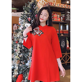 Đầm suông màu đỏ họa tiết hoa mẫu đơn Haint Boutique Adt03