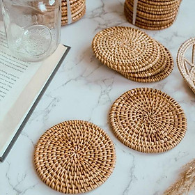 Mua Set tấm lót ly cốc bằng mây guột phụ kiện decor chụp ảnh (Miếng lót mây tre đan tròn cho lọ hoa  phụ kiện bàn ăn
