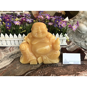 Tượng Phật Di Lặc ngồi cầm hồ lô đá ngọc hoàng long - Dài 22 cm