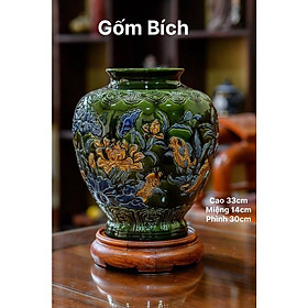 Mua Bình Hoa Lọ Hoa Men Hoàng Thổ Ngọc Lục Bảo Dáng Chum Khắc Sen Nổi Hàng Nghệ Nhân - Gốm Sứ Bát Tràng