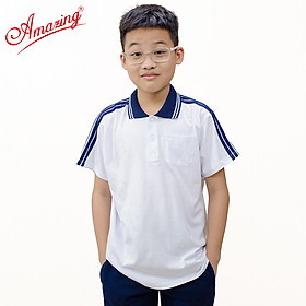 Áo thể dục 3 sọc vai, cổ trụ có 1 túi, cho học sinh nam nữ các cấp, big size đến 100kg, hiệu Amazing