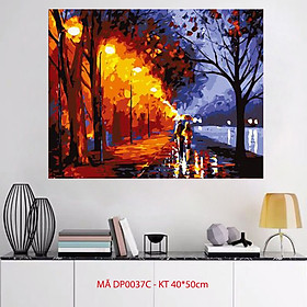 Mua Tranh tô màu theo số sơn dầu số hóa Cảnh đêm đèn đường hai người sánh bước DP0037C