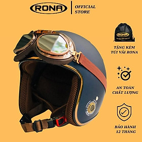 Mũ bảo hiểm xe máy 3/4 RONA R8 kèm kính phi công viền đồng cao cấp chính hãng
