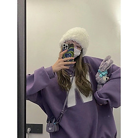 Áo Sweater Nỉ Chữ N Màu Tím Áo Nỉ Nam Nữ Dáng Thụng In Hình
