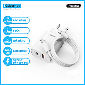 Củ sạc nhanh chuẩn kép QC3.0+PD 18W Remax RP-U37 (Tặng kèm cáp) - Hàng chính hãng