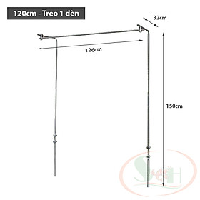 Giá Treo Đèn Đôi Inox MAD 60cm, 90cm, 120cm Bộ Chân Treo Bắt Sau Tủ Hồ