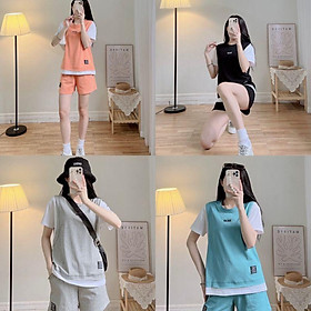 Đồ bộ mặc nhà nữ ,Set quần đùi Áo thun tay lỡ phối màu chất cotton xịn mặc hè thoáng mát phong cách hàn