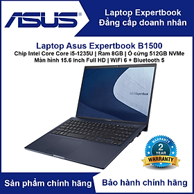 Máy tính xách tay - Laptop Asus ExpertBook B1500 (Chip Intel Core i5-1235U | RAM 8GB | SSD 512GB NVMe | 15.6' Full HD | Bảo mật vân tay | Bảo mật TPM 2.0 | Độ bền chuẩn quân đội US) - Hàng Chính Hãng