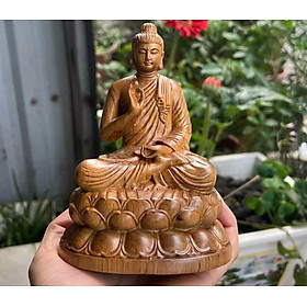 Mua Tượng phật bổn sư  thích ca bằng gỗ bách xanh thơm phức kt cao 15×11×9cm