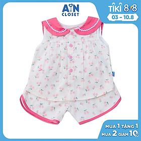 Bộ quần áo ngắn bé gái họa tiết Cherry nhí hồng cổ thủy thủ cotton boi - AICDBGEIEBSY - AIN Closet