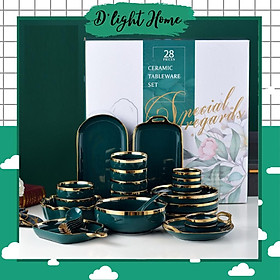 Mua  HÀNG CAO CẤP  Bộ bát đĩa xanh cổ vịt viền vàng cao cấp 28 món kiểu mới sang trọng  đẳng cấp